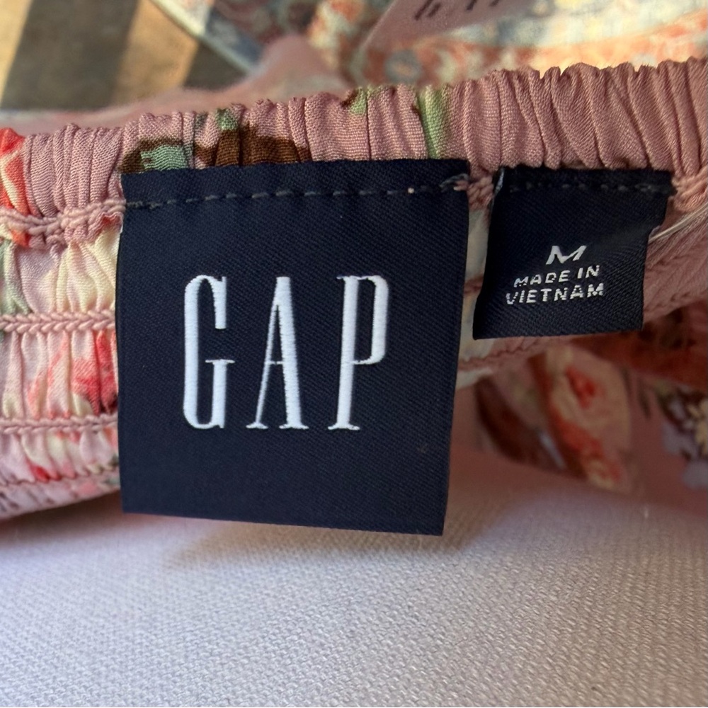 New GAP Dusty rose Pink Floral Midi flowy peasant coquette smocked panel Dress M - Picture 3 of 9